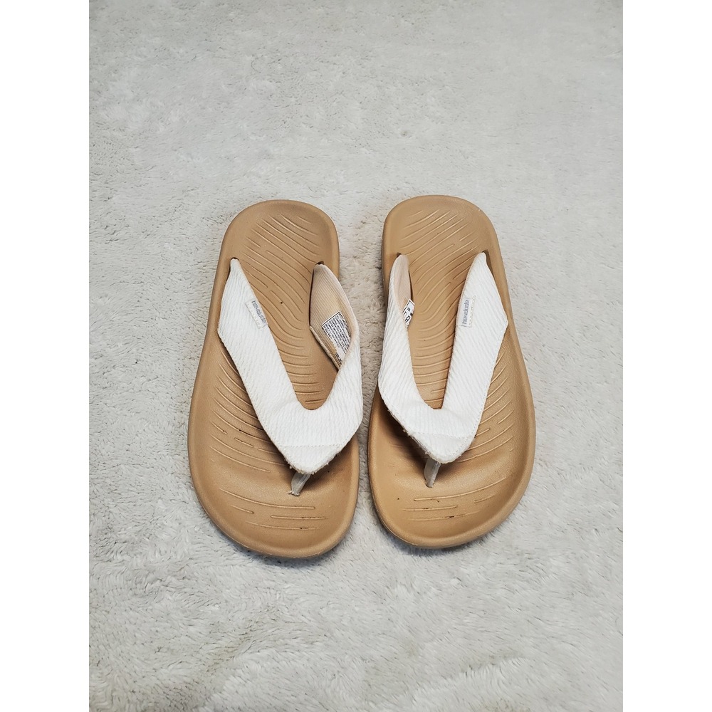 Hey Dude Meg Panama White Tan Classic Basic Simple Casual Flip Flop Sandals 9